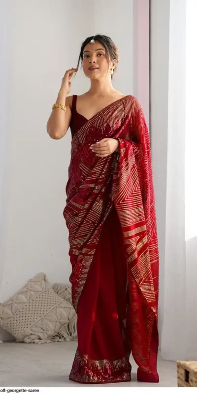 JR 626 Red Georgette Saree Perfect for Wedding, Party, Eid, Anniversary, Diwali – . Special Price ₹1799. Delivery 4-6 Working Days. Shop now. | Creative Sarees, Bollywood Sarees, Designer Sarees, Embroidered Sarees, Ethnic Saree, Modern Digital sarees, Party Wear Sarees, Sarees
