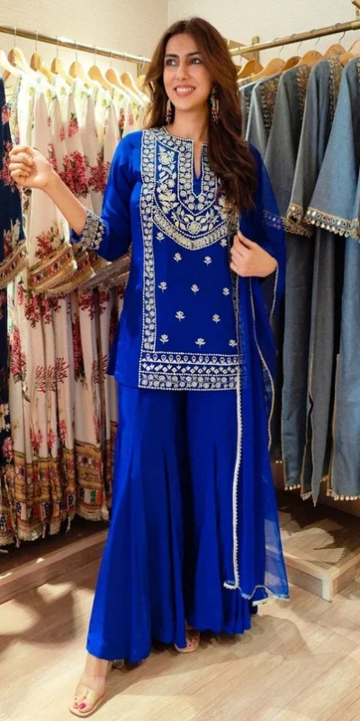KD 1574 Royal Blue Color Faux Georgette Salwar Suit with Embroidery Work. Best Price ₹1949. Delivery 4-6 Working Days. Shop now. | Casual Suits, Jump Suits, Creative suits, Designer Suits, Palazzo Suits, Party Wear Suits, Patiala Suits, Salwar suit, Straight Suits
