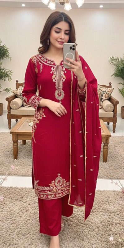 MT 1066 Red Color Roman Silk Salwar Suit with Embroidery Work. Available at ₹2049 only. Delivery 4-6 Working Days. Shop now. | Casual Suits, Jump Suits, Creative suits, Designer Suits, Palazzo Suits, Party Wear Suits, Patiala Suits, Salwar suit, Straight Suits