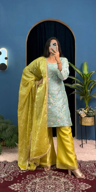 ST 1099 Sky Blue Zimmy Silk Salwar Suit Perfect for Wedding, Party, Karwa Chauth, Haldi, Eid – . Special Price ₹2449. Delivery 4-6 Working Days. Shop no | Casual Suits, Jump Suits, Creative suits, Designer Suits, Palazzo Suits, Party Wear Suits, Patiala Suits, Salwar suit, Straight Suits