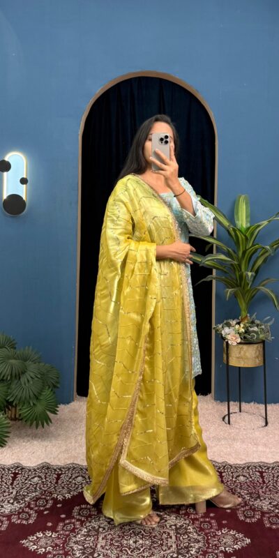 ST 1099 Sky Blue Zimmy Silk Salwar Suit Perfect for Wedding, Party, Karwa Chauth, Haldi, Eid – . Special Price ₹2449. Delivery 4-6 Working Days. Shop no | Casual Suits, Jump Suits, Creative suits, Designer Suits, Palazzo Suits, Party Wear Suits, Patiala Suits, Salwar suit, Straight Suits