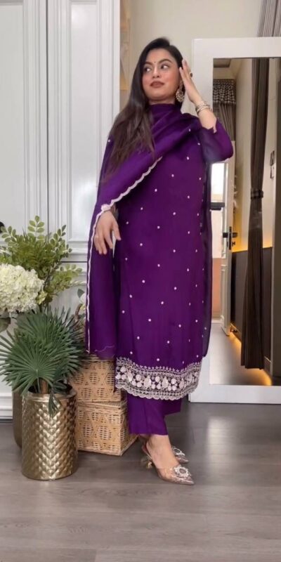 DC 98 Purple Color Chinon Silk Sawlar Suit with Embroidery Work. Exclusive Offer ₹1799. Delivery 4-6 Working Days. Shop now. | Casual Suits, Jump Suits, Creative suits, Designer Suits, Palazzo Suits, Party Wear Suits, Patiala Suits, Salwar suit, Straight Suits