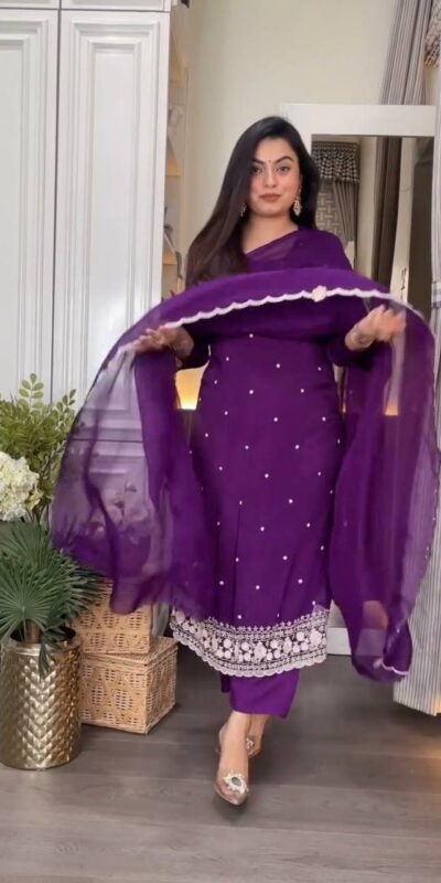 DC 98 Purple Color Chinon Silk Sawlar Suit with Embroidery Work. Exclusive Offer ₹1799. Delivery 4-6 Working Days. Shop now. | Casual Suits, Jump Suits, Creative suits, Designer Suits, Palazzo Suits, Party Wear Suits, Patiala Suits, Salwar suit, Straight Suits