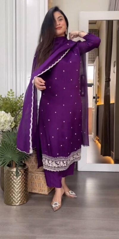 DC 98 Purple Color Chinon Silk Sawlar Suit with Embroidery Work. Exclusive Offer ₹1799. Delivery 4-6 Working Days. Shop now. | Casual Suits, Jump Suits, Creative suits, Designer Suits, Palazzo Suits, Party Wear Suits, Patiala Suits, Salwar suit, Straight Suits