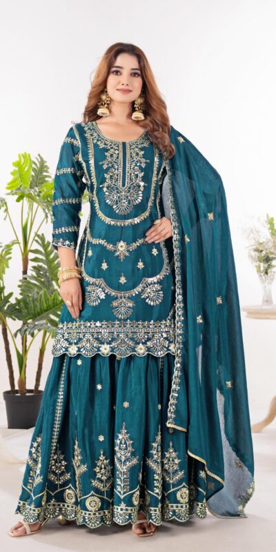 ND 5033 Teal Chinon Silk Salwar Suit with Embroidery Work & Lace Work. Affordable Price ₹2149. Delivery 4-6 Working Days. Shop now. | Casual Suits, Jump Suits, Creative suits, Designer Suits, Palazzo Suits, Party Wear Suits, Patiala Suits, Salwar suit, Straight Suits