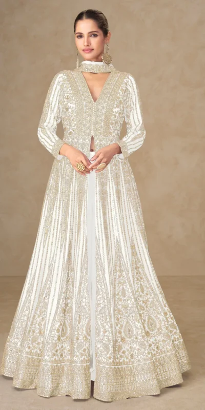 White Chinon Silk Embroider Work Salwar Suit