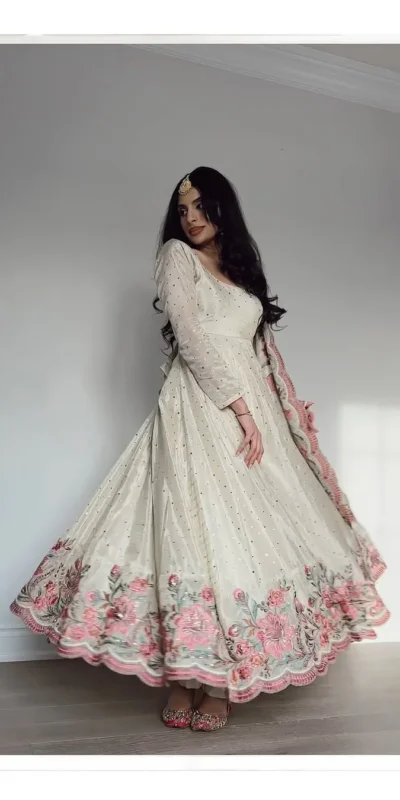 RTC 5873 White Color Chinon Silk Salwar Suit with Designer Work. Exclusive Offer ₹2449. Delivery 4-6 Working Days. Shop now. | Casual Suits, Jump Suits, Creative suits, Designer Suits, Palazzo Suits, Party Wear Suits, Patiala Suits, Salwar suit, Straight Suits