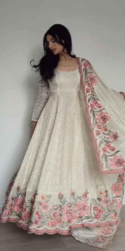 RTC 5873 White Color Chinon Silk Salwar Suit with Designer Work. Exclusive Offer ₹2449. Delivery 4-6 Working Days. Shop now. | Casual Suits, Jump Suits, Creative suits, Designer Suits, Palazzo Suits, Party Wear Suits, Patiala Suits, Salwar suit, Straight Suits