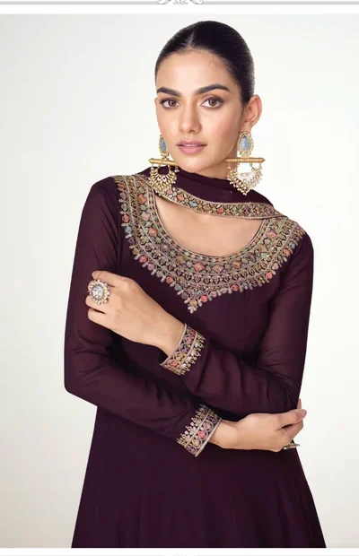 FC 10128 Wine Color Blooming Georgette Embroidery Work Salwar Suit . Introductory Price ₹3449. Delivery 4-6 Working Days. Shop now. | Casual Suits, Jump Suits, Creative suits, Designer Suits, Palazzo Suits, Party Wear Suits, Patiala Suits, Salwar suit, Straight Suits