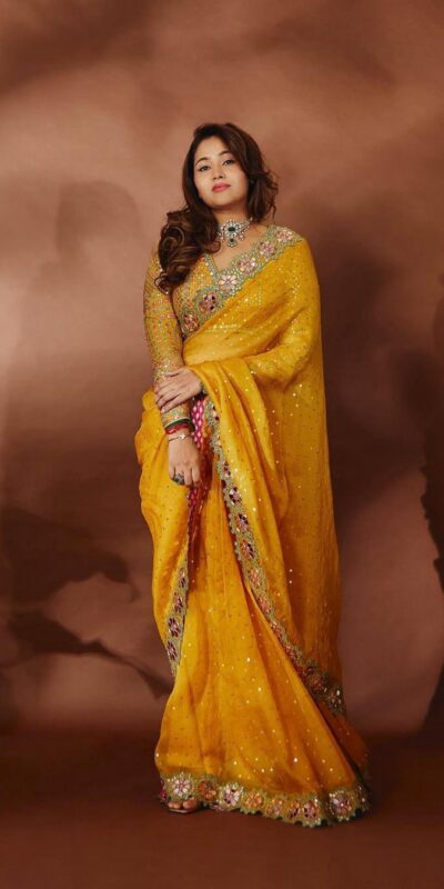 ES Aditi Yellow Faux Georgette Saree Perfect for Wedding, Party, Bridal Wear, Baisakhi, Raksha Bandhan –. Introductory Price ₹2449. Delivery 4-6 Workin | Creative Sarees, Bollywood Sarees, Designer Sarees, Embroidered Sarees, Ethnic Saree, Modern Digital sarees, Party Wear Sarees, Sarees