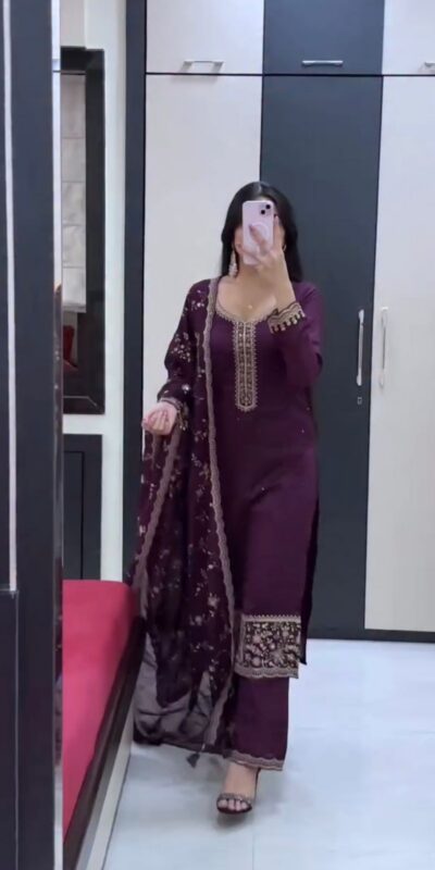 JF 048 Wine Color Georgette Salwar Suit with Designer Work. Affordable Price ₹2149. Delivery 4-6 Working Days. Online Shop now. | Casual Suits, Jump Suits, Creative suits, Designer Suits, Palazzo Suits, Party Wear Suits, Patiala Suits, Salwar suit, Straight Suits