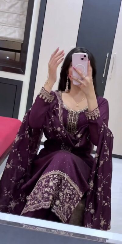 JF 048 Wine Color Georgette Salwar Suit with Designer Work. Affordable Price ₹2149. Delivery 4-6 Working Days. Online Shop now. | Casual Suits, Jump Suits, Creative suits, Designer Suits, Palazzo Suits, Party Wear Suits, Patiala Suits, Salwar suit, Straight Suits