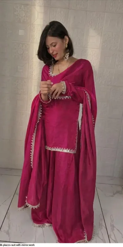 ZB 5063 Pink Fandy Silk Salwar Suit with Embroidery Work. Wedding, Party, Festive, Events Now at just ₹1949. Delivery 4-6 Working Days. Shop now. | Casual Suits, Jump Suits, Creative suits, Designer Suits, Palazzo Suits, Party Wear Suits, Patiala Suits, Salwar suit, Straight Suits