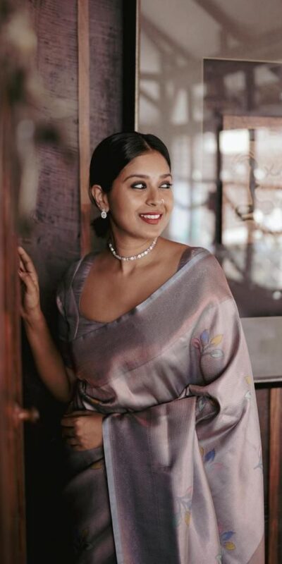 KPR 146 Grey in Soft Lichi Silk Jacquard Work Designer Work Saree . Exclusive Offer ₹1399. Delivery 4-6 Working Days. Shop now. | Creative Sarees, Bollywood Sarees, Designer Sarees, Embroidered Sarees, Ethnic Saree, Modern Digital sarees, Party Wear Sarees, Sarees