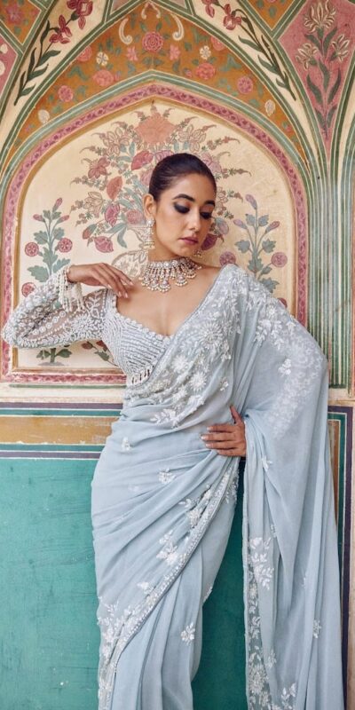 DF 3478 Sky Blue Faux Georgette Embroidery Work Saree . Perfect for Wedding, Party, Onam, Family ,Festive Deal ₹2049. Delivery 4-6 Working Days | Creative Sarees, Bollywood Sarees, Designer Sarees, Embroidered Sarees, Ethnic Saree, Modern Digital sarees, Party Wear Sarees, Sarees