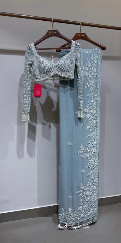 DF 3478 Sky Blue Faux Georgette Embroidery Work Saree . Perfect for Wedding, Party, Onam, Family ,Festive Deal ₹2049. Delivery 4-6 Working Days | Creative Sarees, Bollywood Sarees, Designer Sarees, Embroidered Sarees, Ethnic Saree, Modern Digital sarees, Party Wear Sarees, Sarees