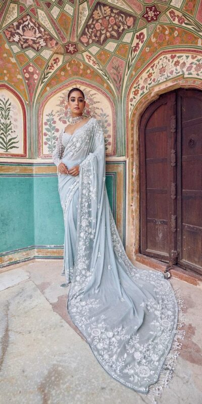 DF 3478 Sky Blue Faux Georgette Embroidery Work Saree . Perfect for Wedding, Party, Onam, Family ,Festive Deal ₹2049. Delivery 4-6 Working Days | Creative Sarees, Bollywood Sarees, Designer Sarees, Embroidered Sarees, Ethnic Saree, Modern Digital sarees, Party Wear Sarees, Sarees