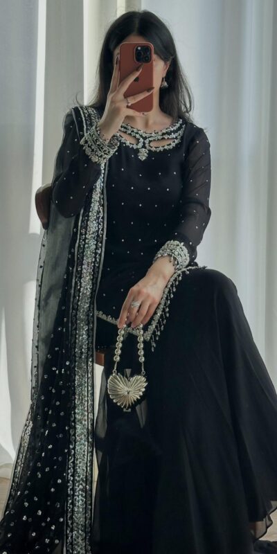 SRK 5353 Black Faux Georgette Salwar Suit Perfect for Wedding, Party, Family Gatherings, Sangeet, Housewarming – . Affordable Price ₹1949. Days | Casual Suits, Jump Suits, Creative suits, Designer Suits, Palazzo Suits, Party Wear Suits, Patiala Suits, Salwar suit, Straight Suits