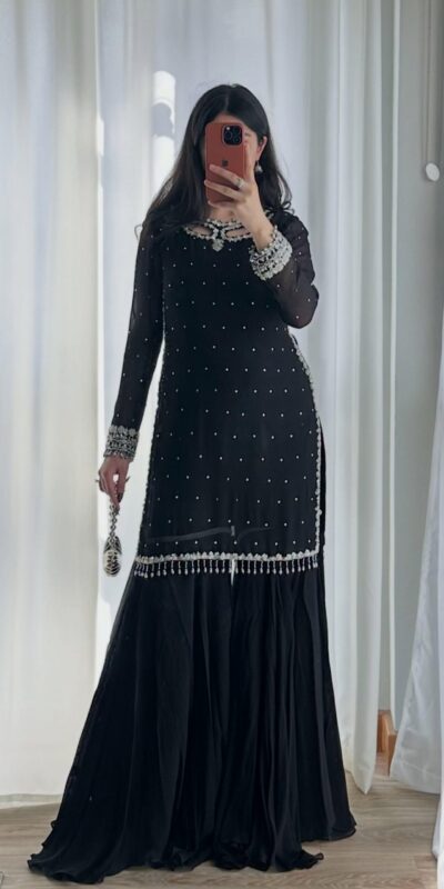 SRK 5353 Black Faux Georgette Salwar Suit Perfect for Wedding, Party, Family Gatherings, Sangeet, Housewarming – . Affordable Price ₹1949. Days | Casual Suits, Jump Suits, Creative suits, Designer Suits, Palazzo Suits, Party Wear Suits, Patiala Suits, Salwar suit, Straight Suits