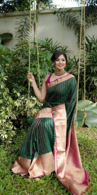KPR 6047 Green in Soft Lichi Silk Jacquard Work Designer Work Saree . Exclusive Offer ₹1449. Delivery 4-6 Working Days. Shop now. | Creative Sarees, Bollywood Sarees, Designer Sarees, Embroidered Sarees, Ethnic Saree, Modern Digital sarees, Party Wear Sarees, Sarees