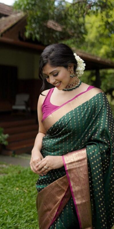 KPR 6047 Green in Soft Lichi Silk Jacquard Work Designer Work Saree . Exclusive Offer ₹1449. Delivery 4-6 Working Days. Shop now. | Creative Sarees, Bollywood Sarees, Designer Sarees, Embroidered Sarees, Ethnic Saree, Modern Digital sarees, Party Wear Sarees, Sarees