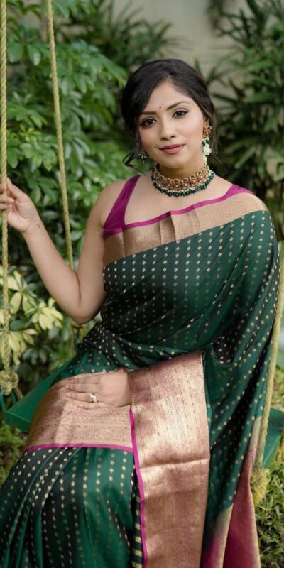 KPR 6047 Green in Soft Lichi Silk Jacquard Work Designer Work Saree . Exclusive Offer ₹1449. Delivery 4-6 Working Days. Shop now. | Creative Sarees, Bollywood Sarees, Designer Sarees, Embroidered Sarees, Ethnic Saree, Modern Digital sarees, Party Wear Sarees, Sarees
