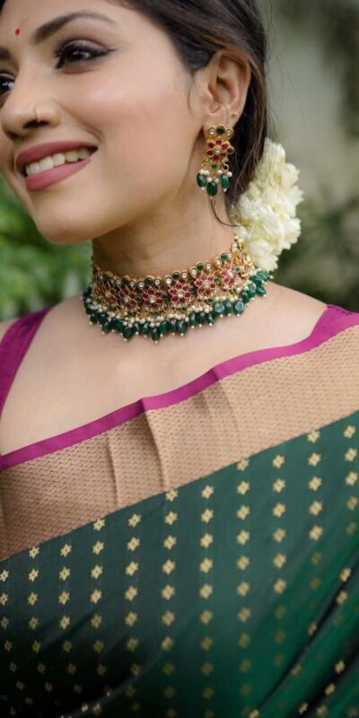 KPR 6047 Green in Soft Lichi Silk Jacquard Work Designer Work Saree . Exclusive Offer ₹1449. Delivery 4-6 Working Days. Shop now. | Creative Sarees, Bollywood Sarees, Designer Sarees, Embroidered Sarees, Ethnic Saree, Modern Digital sarees, Party Wear Sarees, Sarees