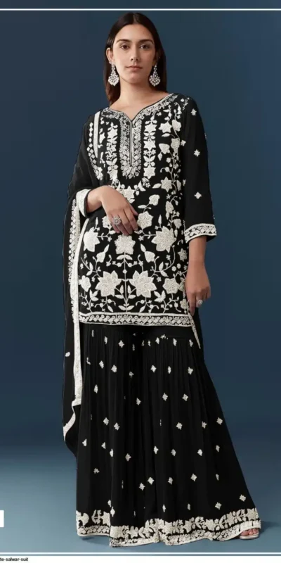 FC 727 Black Chiffon Georgette Salwar Suit. Perfect for Wedding, Party, Baby Shower, Pooja, Temple Visit – Grab it for ₹2599. Delivery 4-6 Work | Casual Suits, Jump Suits, Creative suits, Designer Suits, Palazzo Suits, Party Wear Suits, Patiala Suits, Salwar suit, Straight Suits