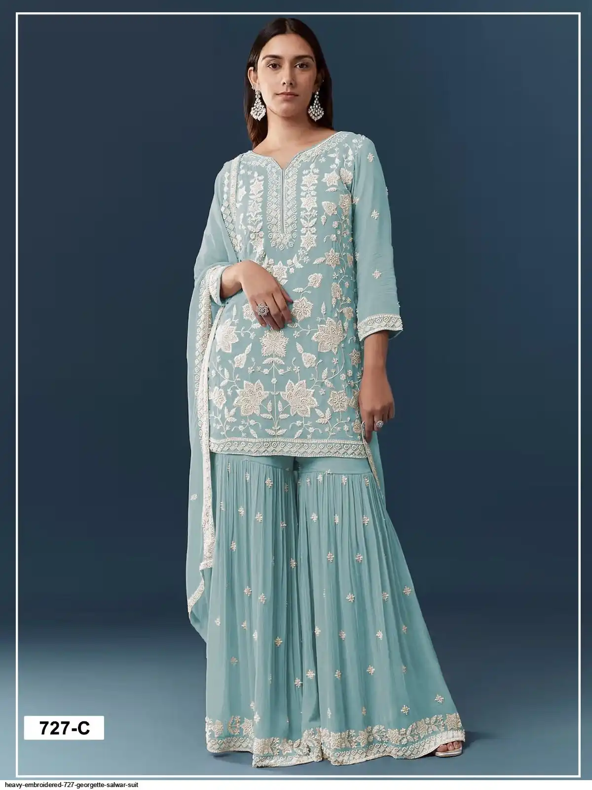 FC 727 Blue Chiffon Georgette Salwar Suit. Perfect for Wedding, Party, Baby Shower, Pooja, Temple Visit – Grab it for ₹2599. Delivery 4-6 Work | Casual Suits, Jump Suits, Creative suits, Designer Suits, Palazzo Suits, Party Wear Suits, Patiala Suits, Salwar suit, Straight Suits