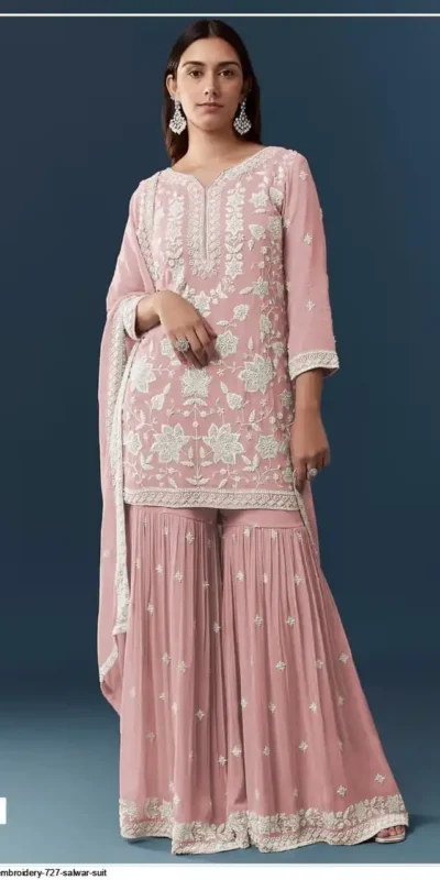 FC 727 Peach Chiffon Georgette Salwar Suit. Perfect for Wedding, Party, Baby Shower, Pooja, Temple Visit – Grab it for ₹2599. Delivery 4-6 Work | Casual Suits, Jump Suits, Creative suits, Designer Suits, Palazzo Suits, Party Wear Suits, Patiala Suits, Salwar suit, Straight Suits