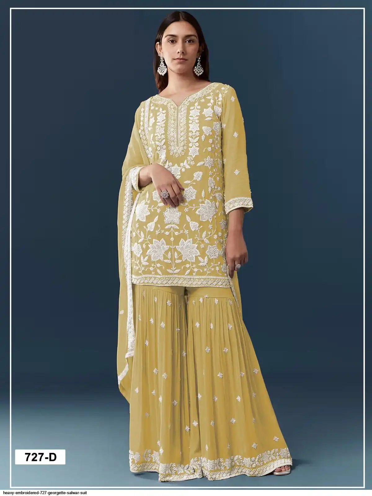 FC 727 Yellow Chiffon Georgette Salwar Suit. Perfect for Wedding, Party, Baby Shower, Pooja, Temple Visit – Grab it for ₹2599. Delivery 4-6 Work | Casual Suits, Jump Suits, Creative suits, Designer Suits, Palazzo Suits, Party Wear Suits, Patiala Suits, Salwar suit, Straight Suits