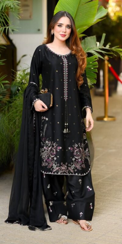 SSR 543 Black Satin Glass Salwar Suit with Embroidery Work & Thread Embroidery. Best Price ₹2149. Delivery 4-6 Working Days. Shop now. | Casual Suits, Jump Suits, Creative suits, Designer Suits, Palazzo Suits, Party Wear Suits, Patiala Suits, Salwar suit, Straight Suits