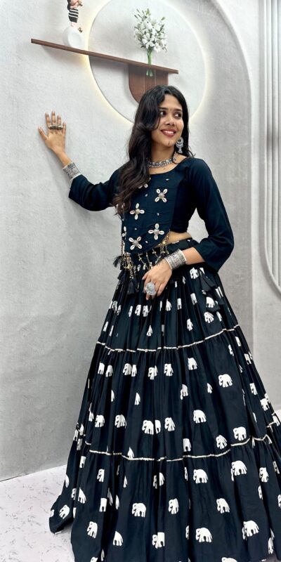 Ram 181 Black Color Pure Cotton Lehenga Choli with Cowrie Work. Festive Deal ₹2649. Delivery 4-6 Working Days. Online Shop now. | Bollywood Lehenga, Creative Lehenga, Designer Lehenga, Embroidered Lehenga, Lehenga, Party Wear Lehenga