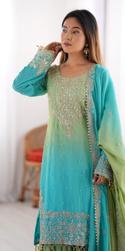 KD 1498 Green Color Chinon Silk Designer Work Salwar Suit in Get it for ₹2499. Delivery 4-6 Working Days. Online Shop now. | Casual Suits, Jump Suits, Creative suits, Designer Suits, Palazzo Suits, Party Wear Suits, Patiala Suits, Salwar suit, Straight Suits