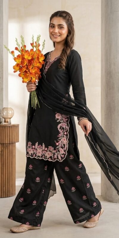 ND 5067 Black Vichitra Silk Salwar Suit with Embroidery Work. Wedding, Party, Festive, Events, Grab it for ₹2399. Delivery 4-6 Working Days. Shop now. | Casual Suits, Jump Suits, Creative suits, Designer Suits, Palazzo Suits, Party Wear Suits, Patiala Suits, Salwar suit, Straight Suits
