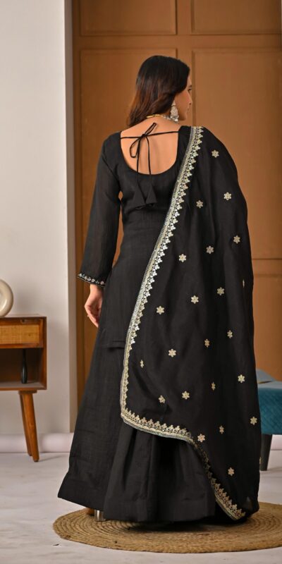 ND 5067 Black Vichitra Silk Salwar Suit with Embroidery Work. Wedding, Party, Festive, Events, Grab it for ₹2399. Delivery 4-6 Working Days. Shop now. | Casual Suits, Jump Suits, Creative suits, Designer Suits, Palazzo Suits, Party Wear Suits, Patiala Suits, Salwar suit, Straight Suits