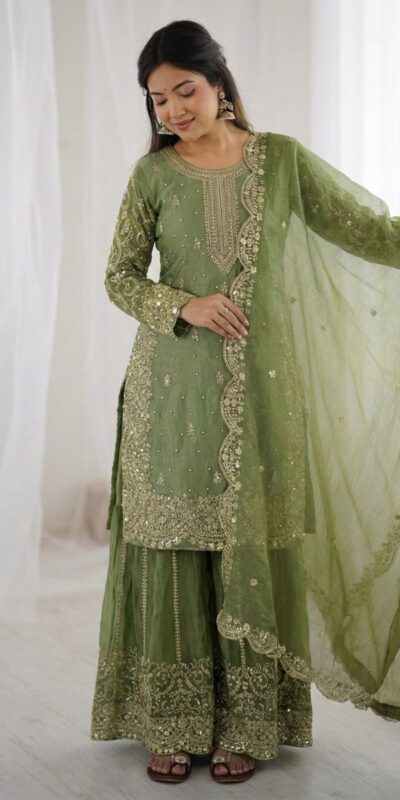 ZSR 3167 Green Fendy Silk Salwar Suitwith Embroidery Work & Lace Work. Now at just ₹2149. Delivery 4-6 Working Days. Shop now. | Casual Suits, Jump Suits, Creative suits, Designer Suits, Palazzo Suits, Party Wear Suits, Patiala Suits, Salwar suit, Straight Suits