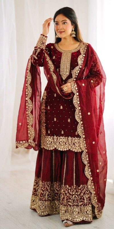 ZSR 3167 Maroon Fendy Silk Salwar Suitwith Embroidery Work & Lace Work. Now at just ₹2149. Delivery 4-6 Working Days. Shop now. | Casual Suits, Jump Suits, Creative suits, Designer Suits, Palazzo Suits, Party Wear Suits, Patiala Suits, Salwar suit, Straight Suits