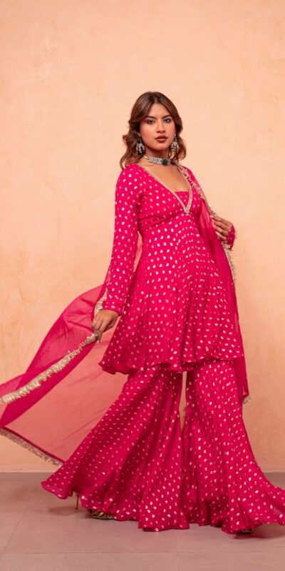 ZSR 3173 Pink Chanderi Jacquard Butti Salwar Suit with Mirror Work & Lace Work. Festive Deal ₹2049. Delivery 4-6 Working Days. Shop now. | Casual Suits, Jump Suits, Creative suits, Designer Suits, Palazzo Suits, Party Wear Suits, Patiala Suits, Salwar suit, Straight Suits