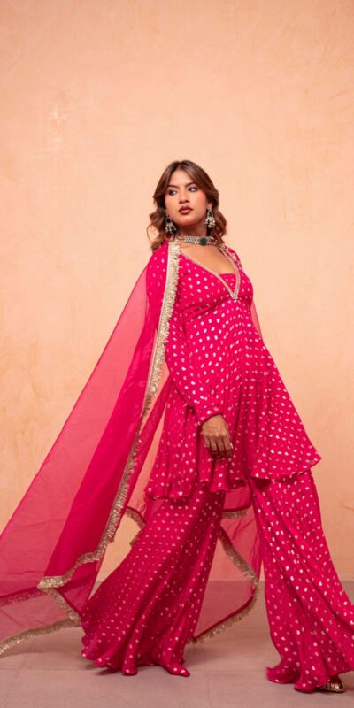 ZSR 3173 Pink Chanderi Jacquard Butti Salwar Suit with Mirror Work & Lace Work. Festive Deal ₹2049. Delivery 4-6 Working Days. Shop now. | Casual Suits, Jump Suits, Creative suits, Designer Suits, Palazzo Suits, Party Wear Suits, Patiala Suits, Salwar suit, Straight Suits