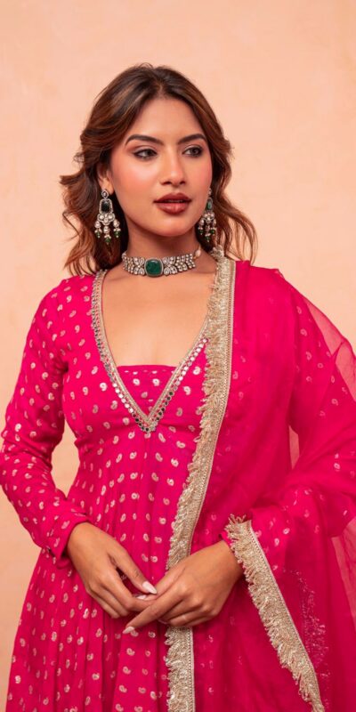 ZSR 3173 Pink Chanderi Jacquard Butti Salwar Suit with Mirror Work & Lace Work. Festive Deal ₹2049. Delivery 4-6 Working Days. Shop now. | Casual Suits, Jump Suits, Creative suits, Designer Suits, Palazzo Suits, Party Wear Suits, Patiala Suits, Salwar suit, Straight Suits