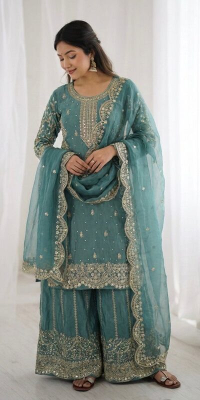 ZSR 3167 Sea Green Fendy Silk Salwar Suitwith Embroidery Work & Lace Work. Now at just ₹2149. Delivery 4-6 Working Days. Shop now. | Casual Suits, Jump Suits, Creative suits, Designer Suits, Palazzo Suits, Party Wear Suits, Patiala Suits, Salwar suit, Straight Suits
