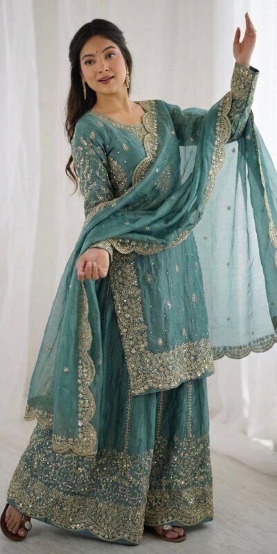 ZSR 3167 Sea Green Fendy Silk Salwar Suitwith Embroidery Work & Lace Work. Now at just ₹2149. Delivery 4-6 Working Days. Shop now. | Casual Suits, Jump Suits, Creative suits, Designer Suits, Palazzo Suits, Party Wear Suits, Patiala Suits, Salwar suit, Straight Suits