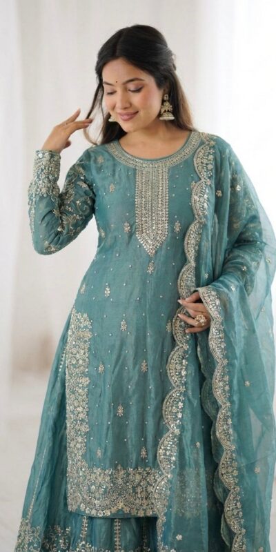 ZSR 3167 Sea Green Fendy Silk Salwar Suitwith Embroidery Work & Lace Work. Now at just ₹2149. Delivery 4-6 Working Days. Shop now. | Casual Suits, Jump Suits, Creative suits, Designer Suits, Palazzo Suits, Party Wear Suits, Patiala Suits, Salwar suit, Straight Suits