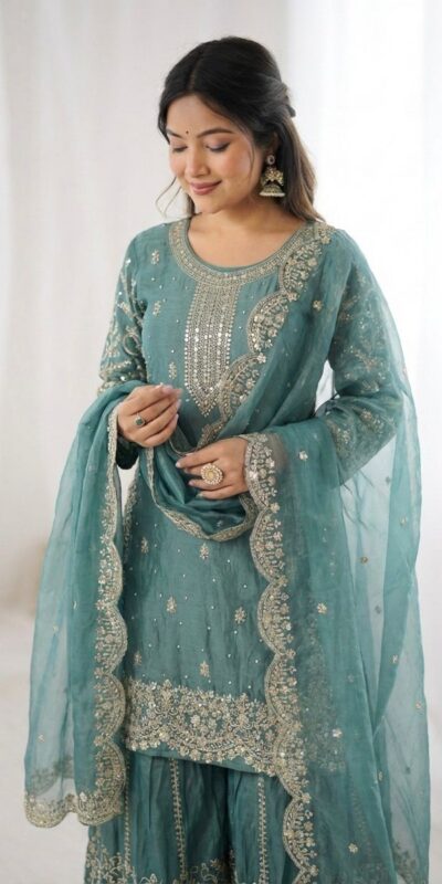 ZSR 3167 Sea Green Fendy Silk Salwar Suitwith Embroidery Work & Lace Work. Now at just ₹2149. Delivery 4-6 Working Days. Shop now. | Casual Suits, Jump Suits, Creative suits, Designer Suits, Palazzo Suits, Party Wear Suits, Patiala Suits, Salwar suit, Straight Suits