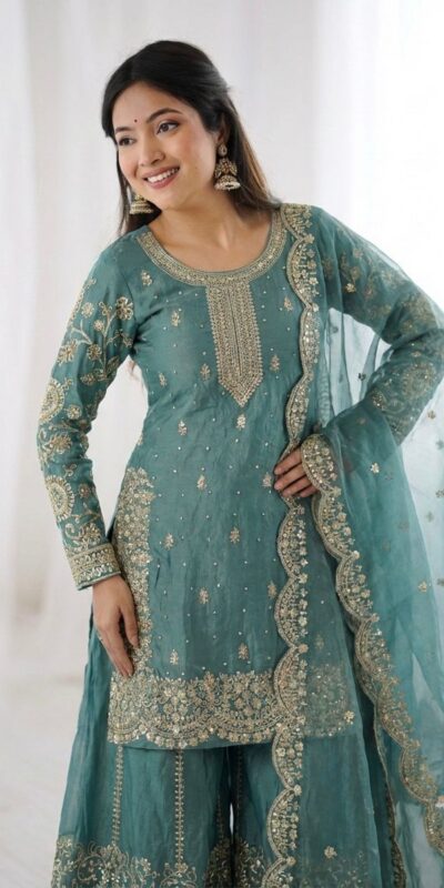 ZSR 3167 Sea Green Fendy Silk Salwar Suitwith Embroidery Work & Lace Work. Now at just ₹2149. Delivery 4-6 Working Days. Shop now. | Casual Suits, Jump Suits, Creative suits, Designer Suits, Palazzo Suits, Party Wear Suits, Patiala Suits, Salwar suit, Straight Suits