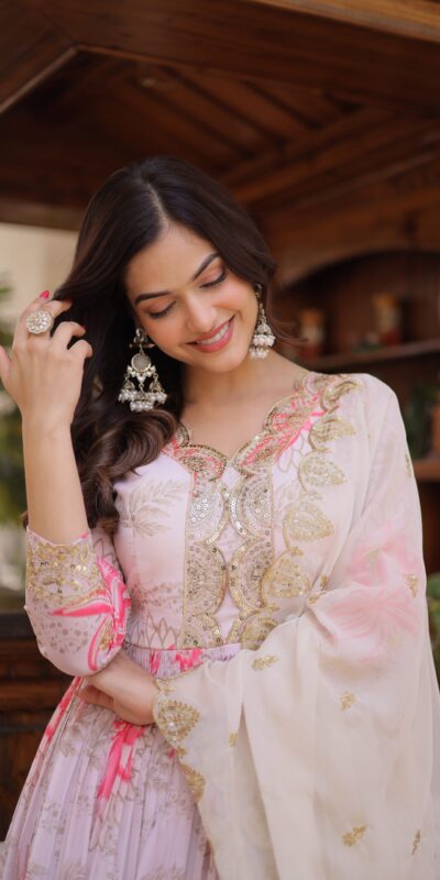 KA 1243 CreamColor Russian Silk Gown with Zari Work & Embroidery Work. Now at just ₹2499. Delivery 4-6 Working Days. Shop now. | Bollywood Gowns, Creative Gowns, Designer Gowns, Embroidered Gowns, Gowns, Party Wear Gowns