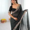SP 79 Black Faux Georgette Saree Perfect for Wedding, Party, Lohri, Engagement, Baby Shower – . Now at just ₹1999. Delivery 4-6 Working Days. Shop now | Creative Sarees, Bollywood Sarees, Designer Sarees, Embroidered Sarees, Ethnic Saree, Modern Digital sarees, Party Wear Sarees, Sarees