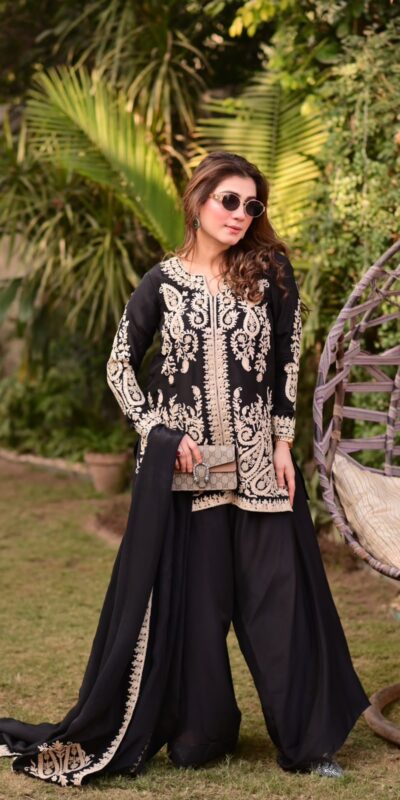 KD 1631 Black Black Faux Georgette Salwar Suit with Embroidery Work. Get it for ₹2099. Delivery 4-6 Working Days. Shop now. | Casual Suits, Jump Suits, Creative suits, Designer Suits, Palazzo Suits, Party Wear Suits, Patiala Suits, Salwar suit, Straight Suits