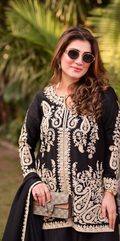 KD 1631 Black Black Faux Georgette Salwar Suit with Embroidery Work. Get it for ₹2099. Delivery 4-6 Working Days. Shop now. | Casual Suits, Jump Suits, Creative suits, Designer Suits, Palazzo Suits, Party Wear Suits, Patiala Suits, Salwar suit, Straight Suits